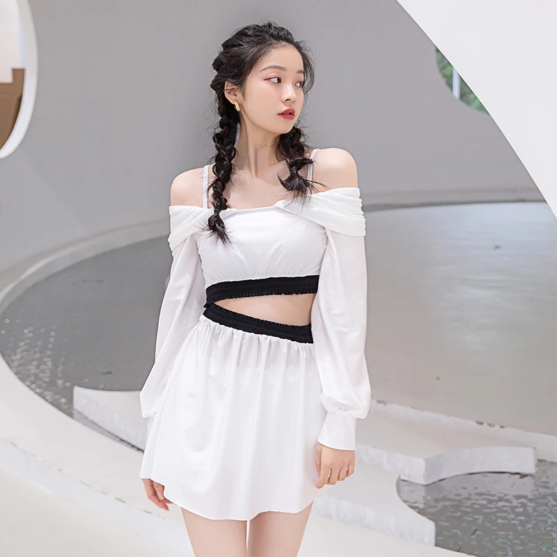 

Off Shoulder Long Sleeve Swimwear Push Up Padded Bathsuit High Waist Biquinis Women Bikini Set Summer Two Pieces Swimsuit