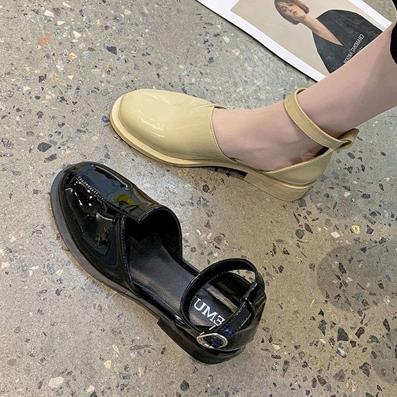 

Spring Shoes Buckle Strap Med High Heel Sandal for Women Square Toe Espadrilles Platform All-Match Suit Female Beige Medium High