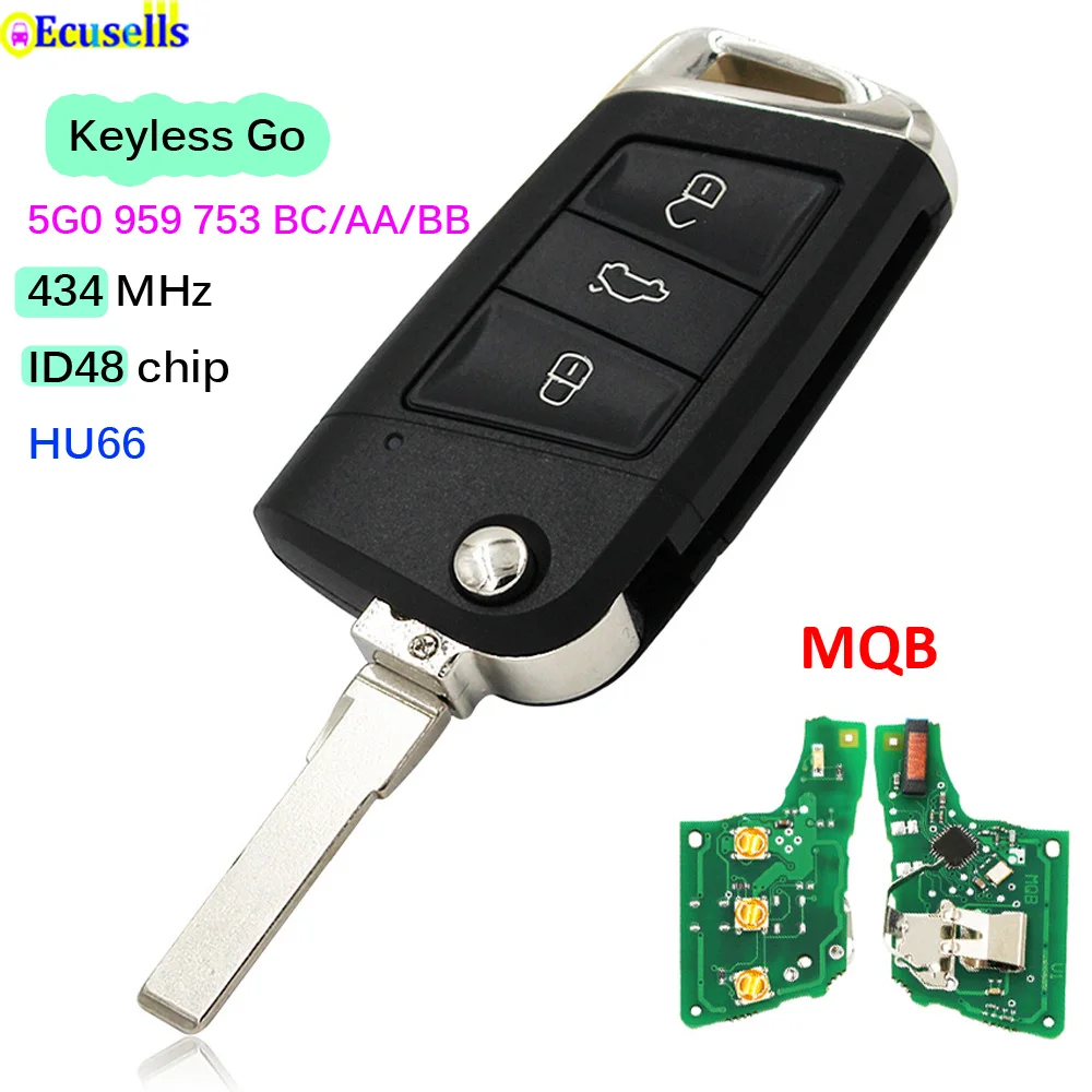 Дистанционный смарт ключ без ключа Go MQB 434 МГц ID48 для Volkswagen Golf 7 Tiguan 2014 2018 FCC: 5G0 959 753