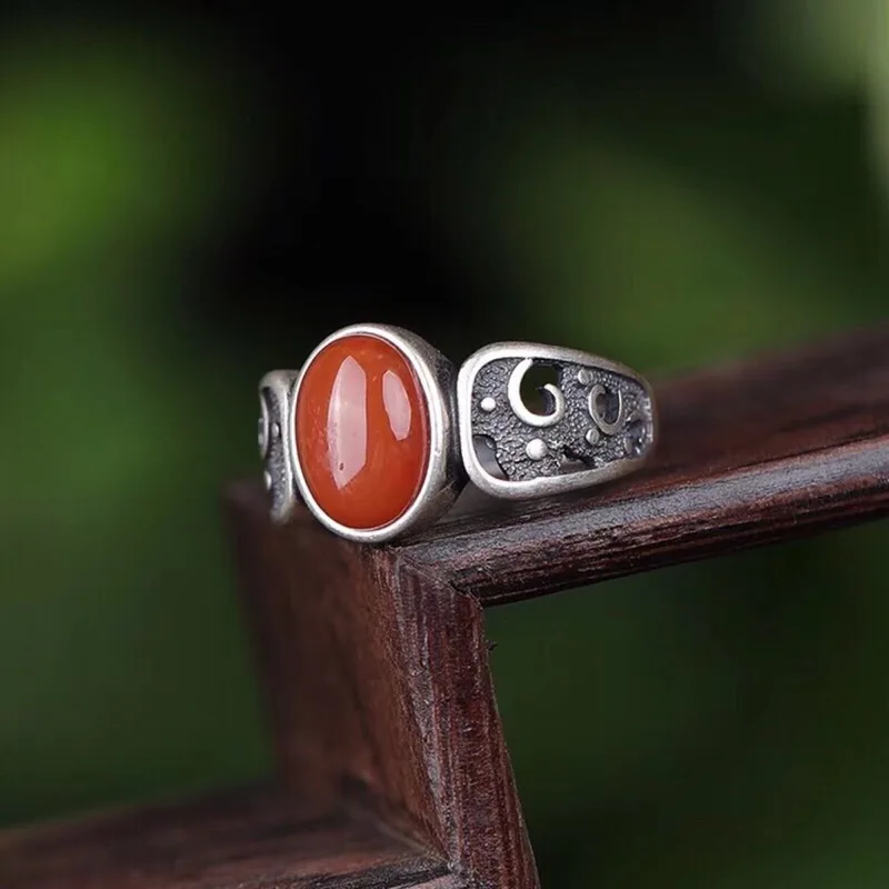 

wholesale s925 pure silver members do old restoring ancient ways ring inlaid stone natural south red ring for women