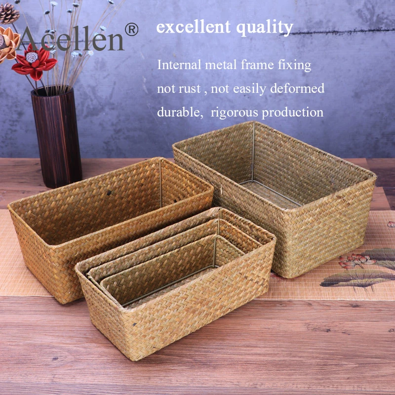 Натуральная большая плетеная корзина из морских водорослей соломенный Плетеный