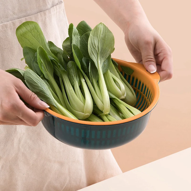 2-in-1 Kitchen Washing Basket for Vegetables Fruits Meats Cleaning Double-layer Self-Draining Basin SDF-SHIP | Дом и сад