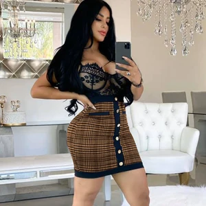 Плед пуговицы спереди короткие юбки женские эластичные летние высокой талией bodycon Мини юбка-карандаш 90s egirl пикантные c95