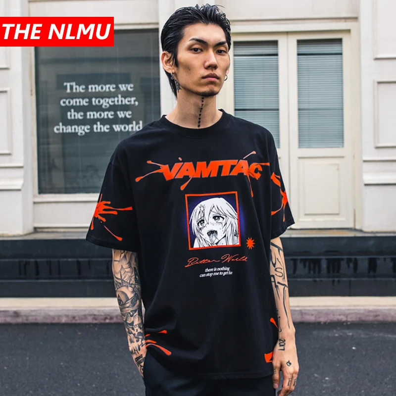 Мужская футболка в стиле хип-хоп уличная одежда японский мультфильм Харадзюку