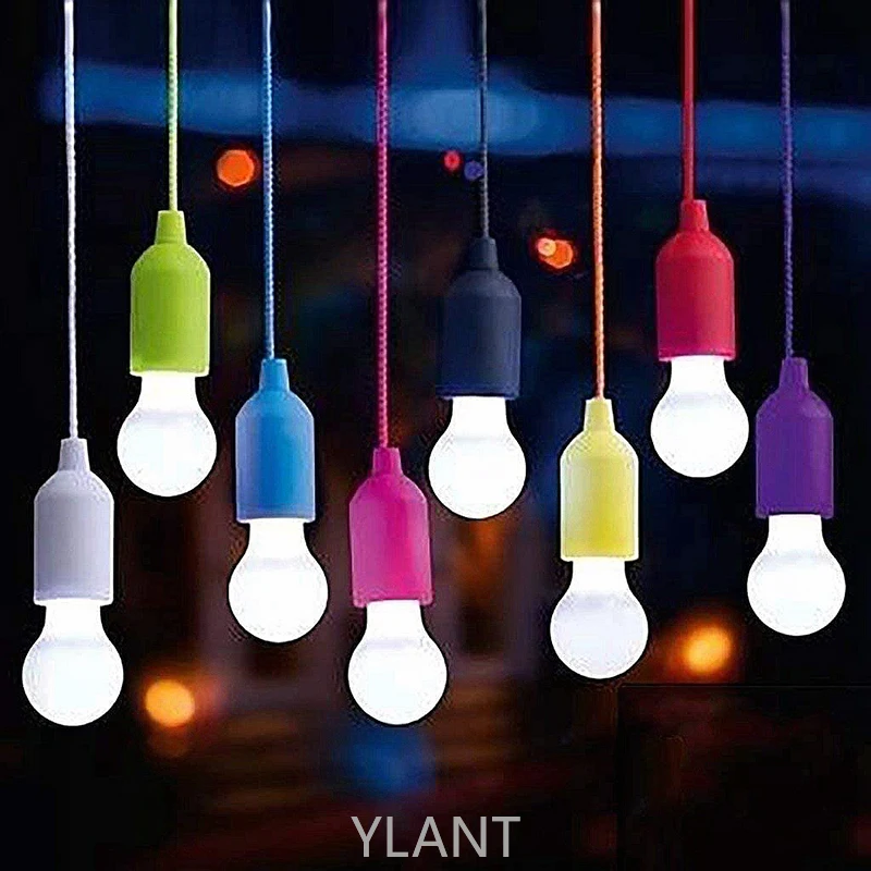 

YLANT Camping Retro LED Night Bulb Battery Power Hanging Lights Colorful Pull Cord Bulbs Portable Hanging Lamp Outdoor Lighting