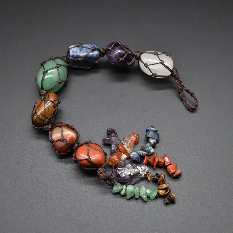 

Car Pendant Seven Chakra Color Pendant Healing Energy Natural Stone Hand-woven Car Interior Decoration Accessories