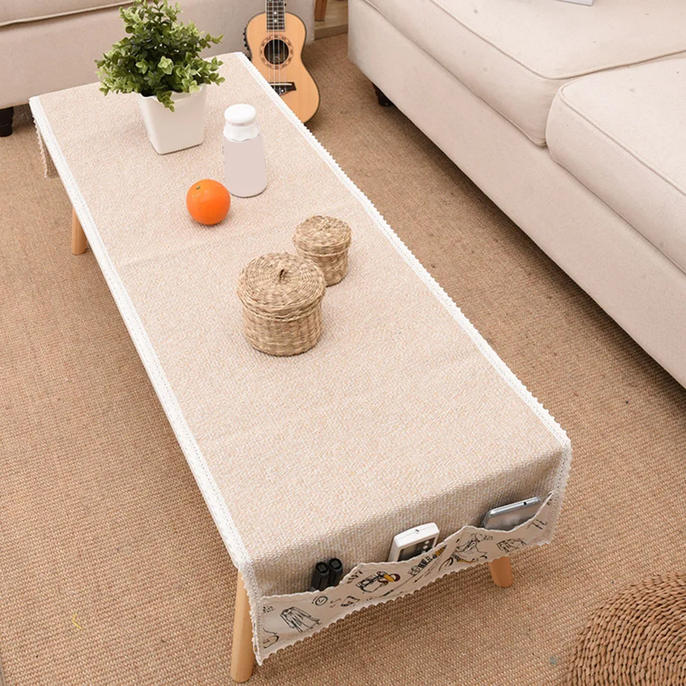 

Cotton Linen Woven Storage Tablecloth Multi-function Coffee Table Cover Dining Table Cloth Home Decor