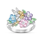 Кольца женские серебряные с крыльями ангела, с кристаллами, многоцветный Кристальный цветок, элегантное для свадьбы помолвки