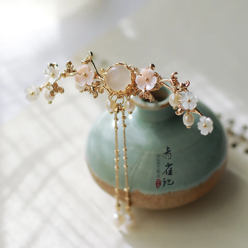 

Handmade Antique Style Tuinga Chinese Clothing Headdress Women's Tassels Hairpin Crown Xiaocha Flowers Xiren