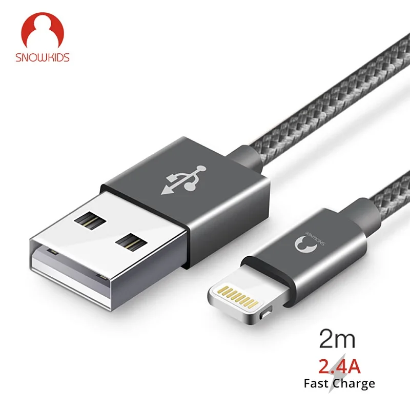 Snowkids 2 м 3 м серый сильный кабель для iPhone X 8 7 6 5 XR Xs XsMax 2.4A Быстрая зарядка - Цвет: Space Grey  2m