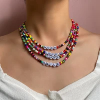 boho multicolor letter beaded necklace for women colorful acrylic glass beads lucky kiss choker collar handmade jewelry 2021 new