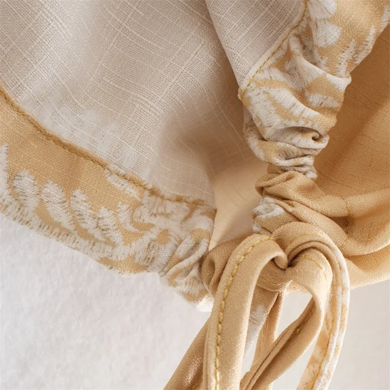 

MESTTRAF Women 2021 Fashion With Drawstring Print Cropped Blouses Vintage Short Sleeve Button-up Female Shirts