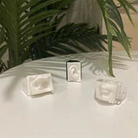 new vintage back white transparent resin acrylic abstract art statue ears eyes mouth geometric square rings for women jewelry