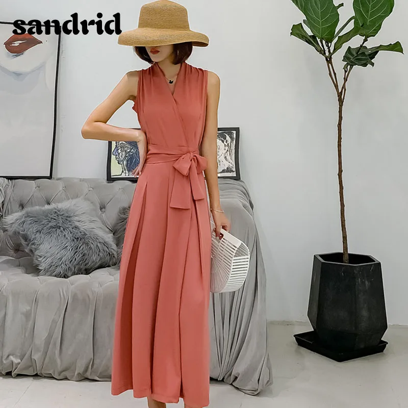 Новый летний Стиль sandrid комбинезон без рукавов с широкими штанинами для