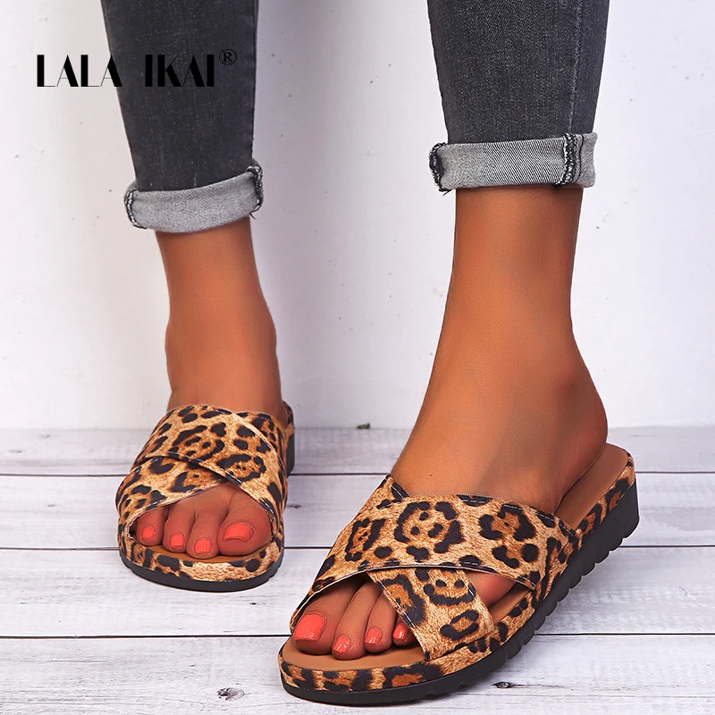Шлепанцы LALA IKAI женские повседневные Мягкие плоская подошва леопардовые сланцы