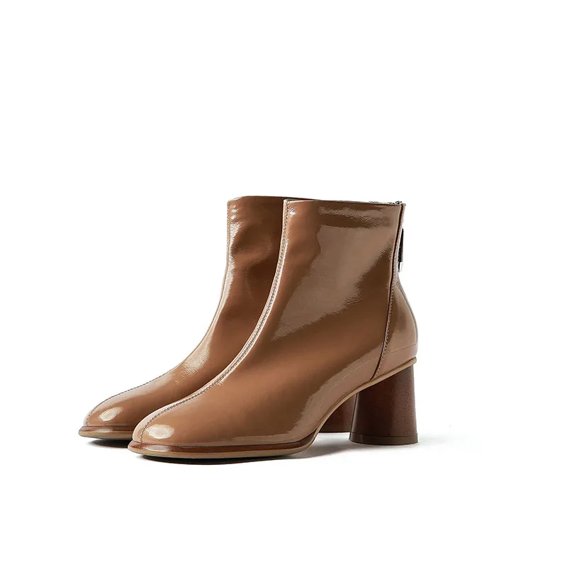 Ботильоны женские из лакированной кожи Удобные однотонные ботинки с круглым