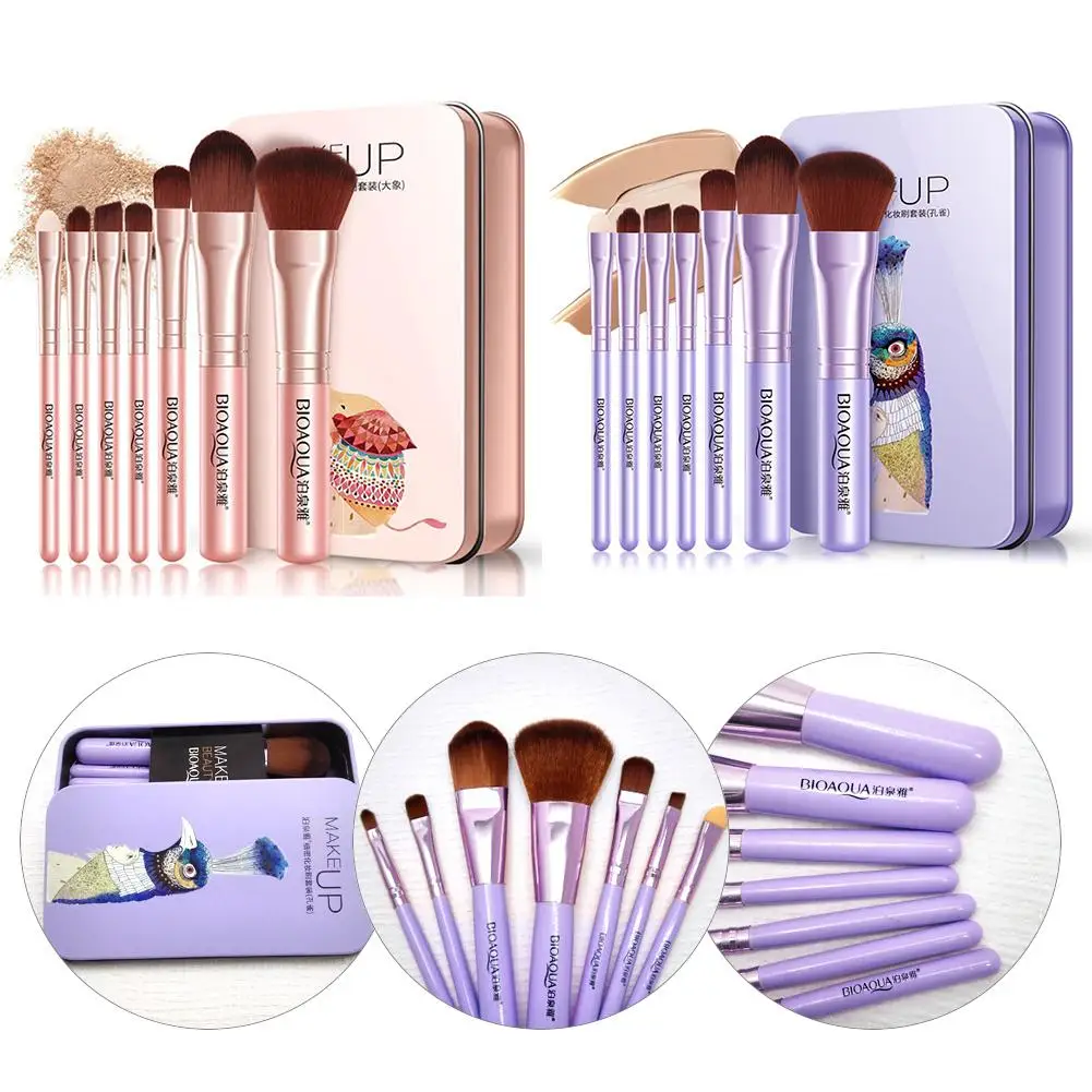 

Набор кистей для макияжа из высококачественной тонкой щетины, 7 шт. в наборе, Губка Румяна для губ, карандаш для лица, Мягкая косметическая ки...