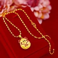 korean fashion 14k gold pendant necklace for women jewelry happy golden pig zodiac necklace choker chain clavicle birthday gift