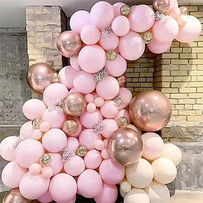 Decoraci&oacute;n Para fiesta de cumplea&ntilde;os, Kit de arco de guirnalda de globos rosa Macaron, globos de l&aacute;tex de oro rosa, boda, Baby Shower, Feliz A&ntilde;o Nuevo 2022-0