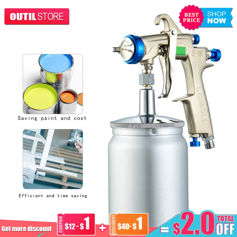 

W101 воздуха распылительный пистолет ручной пистолет распылитель 1,0/1,3/1,5/1,8 мм Краски опрыскиватель 400CC Пластик бак для автомобиля Краски Инж