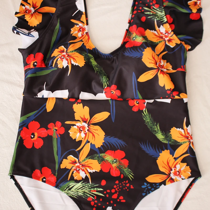 Женский слитный купальник-монокини с оборками и высокой талией |