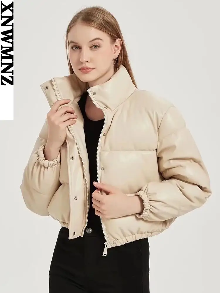 XNWMNZ women's faux leather jacket coat female high neck long sleeves Casual warm winter jackets for women 2021 winter clothes