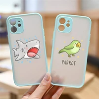 cartoon animal cute lovely phone case blue color matte transparent for iphone 13 12 11 mini pro x xr xs max 7 8 plus cover coque