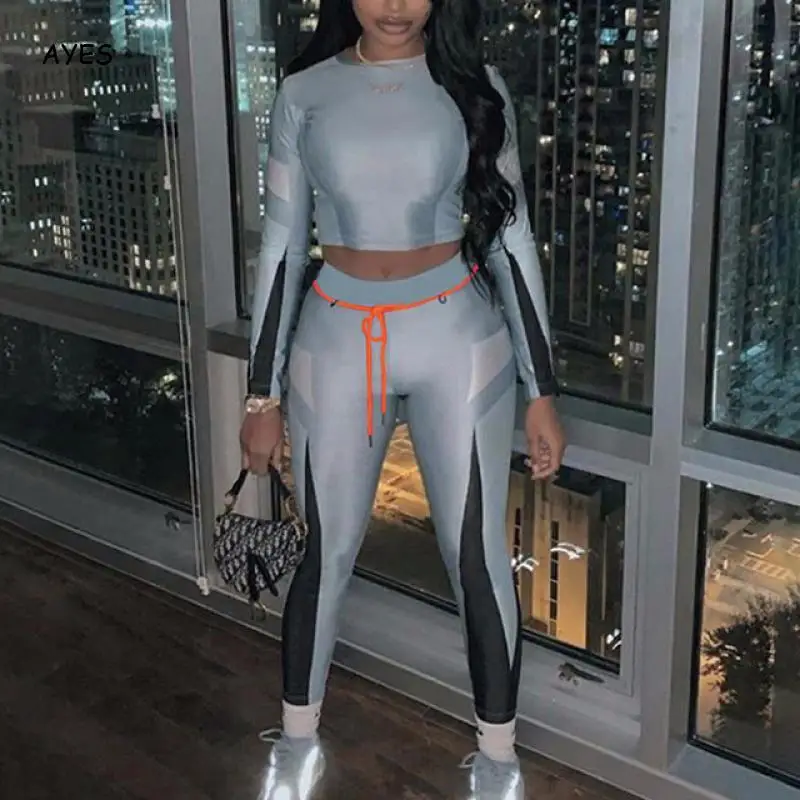 

Sexy Tracksuit Two Piece Set Women Spring Long Sleeve Crop Top Leggings Autumn Sports 2 Pcs Outfits Casual Tracksuit For Women