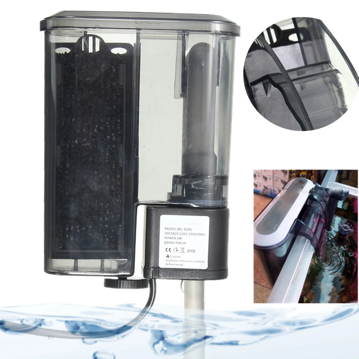 3W 220-240V внешний подвесной фильтр скребок для поверхности потока мини аквариумный фильтр для аквариума