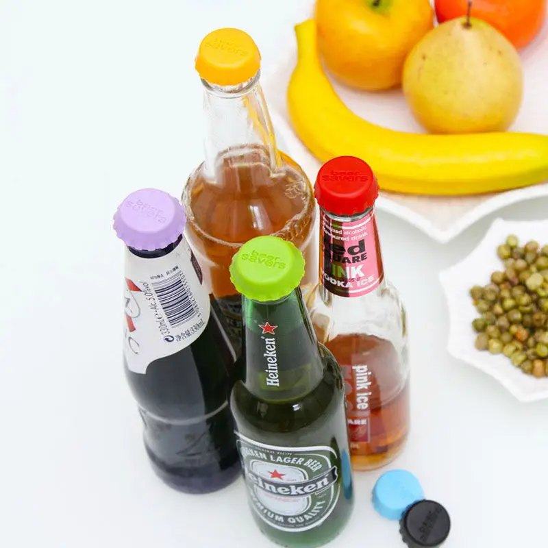 

6Pcs Beer Savers Beer Bottle Cap Silicone Color Wine Bottle Stopper Fresh-keeping Sealed Dust-proof Cover For Bar & Kitchen Tool