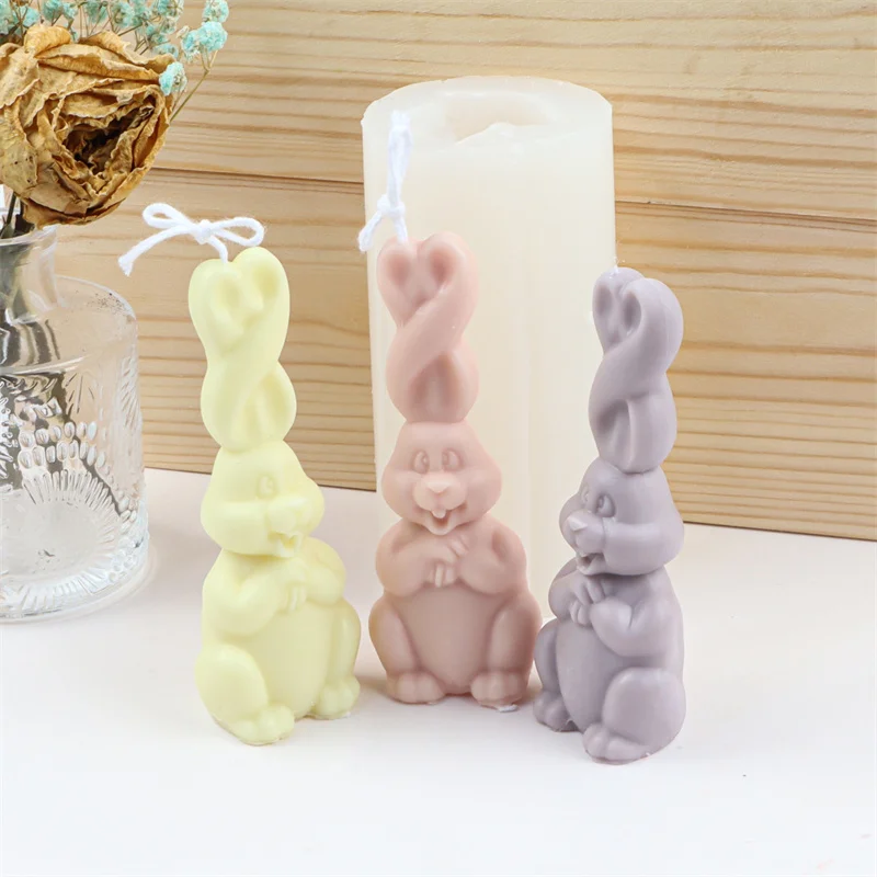 

Fancy Long Ears Rabbit Silicone Resin Mold Scented Candle Making Animal Easter Bunny Design Handmade Cake Ornament Decoration