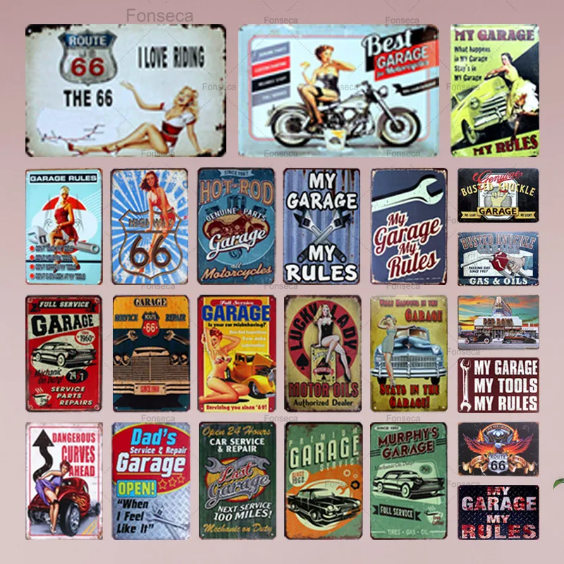 

Route 66 Garage Vintage Metal Tin Signs Motorcycle Plaques Bar Pub Club Wall Stickers Garage Home Decor Plates 20*30cm N139