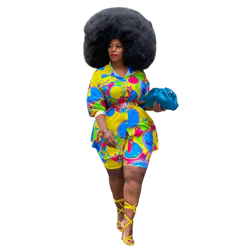 

Fashionable casual plus size women's clothing Lapel colorful digital printing fashion sexy two-piece suit