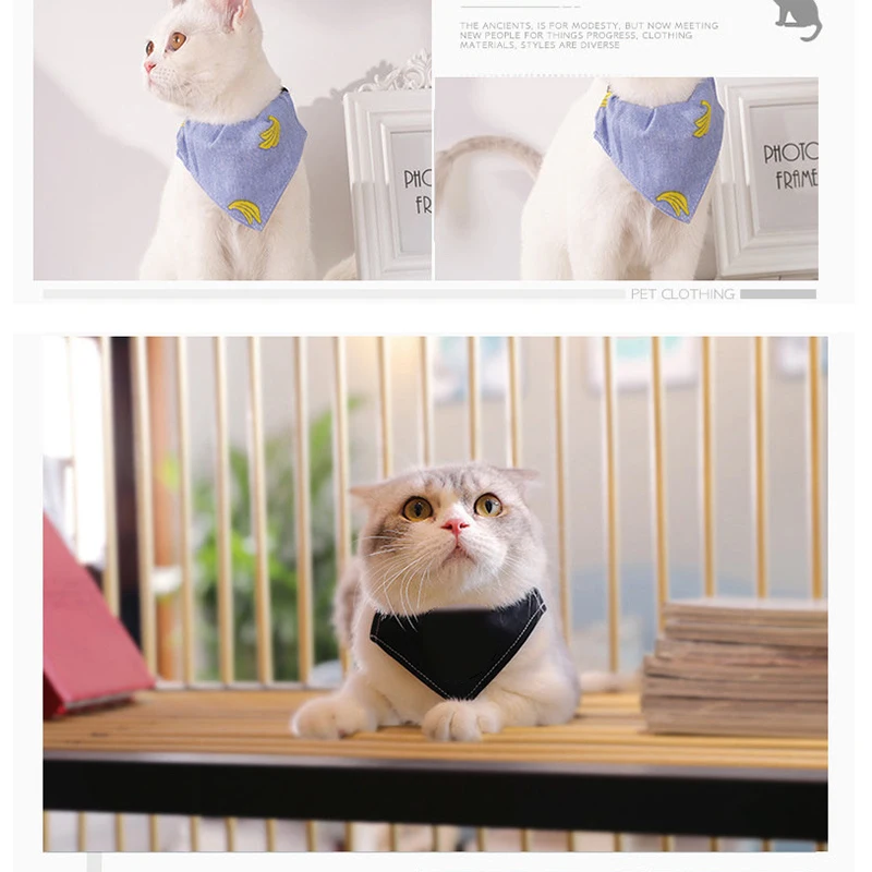 

Adjustable Pet Dog Scarf Washable Fruit Print Cotton Linen Triangular Bandage Pet Cat Saliva Towel For Small Cat Dog Accessories