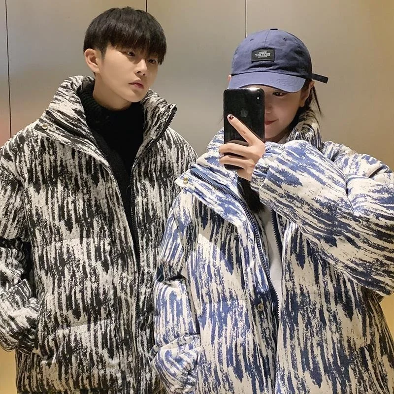 Plus Velvet Thick Thick Warm Down Jacket Casual Simple Autumn and Winter New Loose Fashion Trend Cardigan Printed Down Jacket