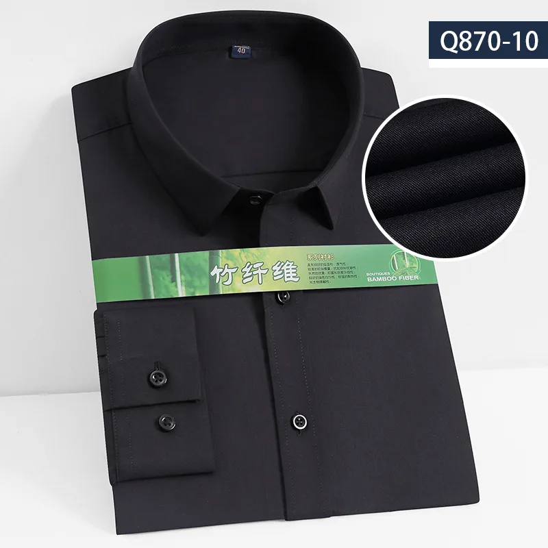Bamboo Fiber Shirt Men's Long-sleeved Business Casual Solid Color Dress Dress White Shirt Slim Fit Shirt Men Plaid Striped Shirt