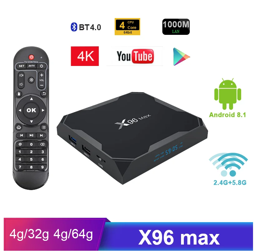 X96 Max Smart TV BOX Android 8 1 OS Amlogic S905X2 четырехъядерный ARM 4K 2G/16G 4G/32G 4G/64G Wifi 1000M медиаплеер