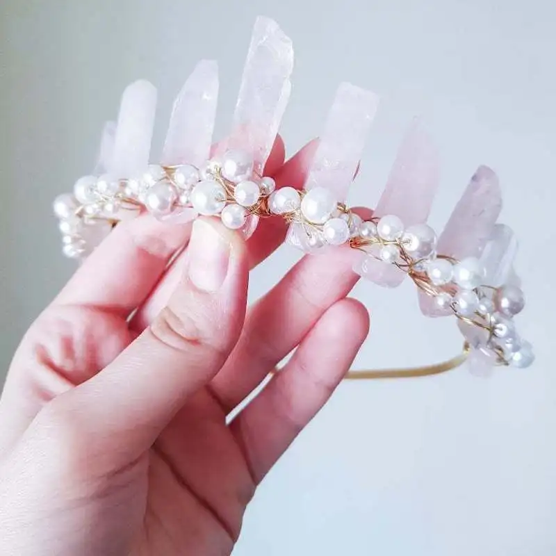 

Wicca Raw crystal crown natural yellow crystal non-plated headband moon party gift witchcraft accessories hair accessories