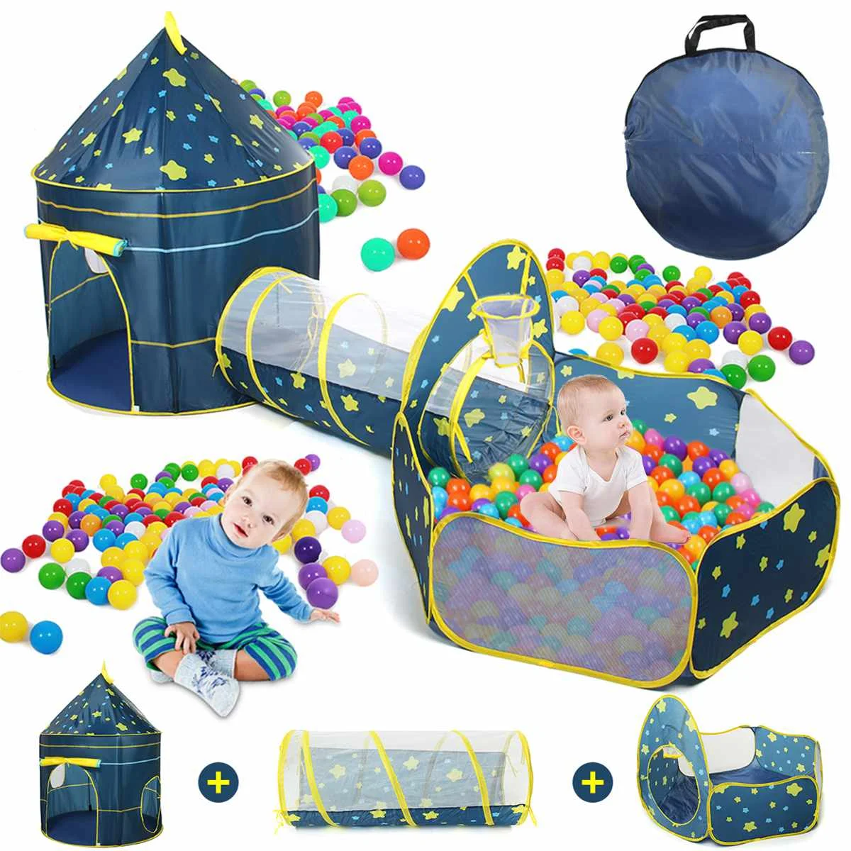 

Детский туннельный космический корабль 3 в 1, палатка, домик, игровые игрушки, складной детский портативный Океанский бассейн, маленькие дом...