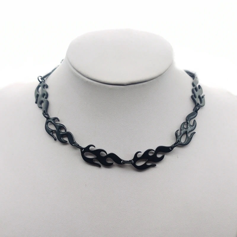 Пламя огня Золотое железо короткое ожерелье унисекс для женщин хип-хоп Уличная