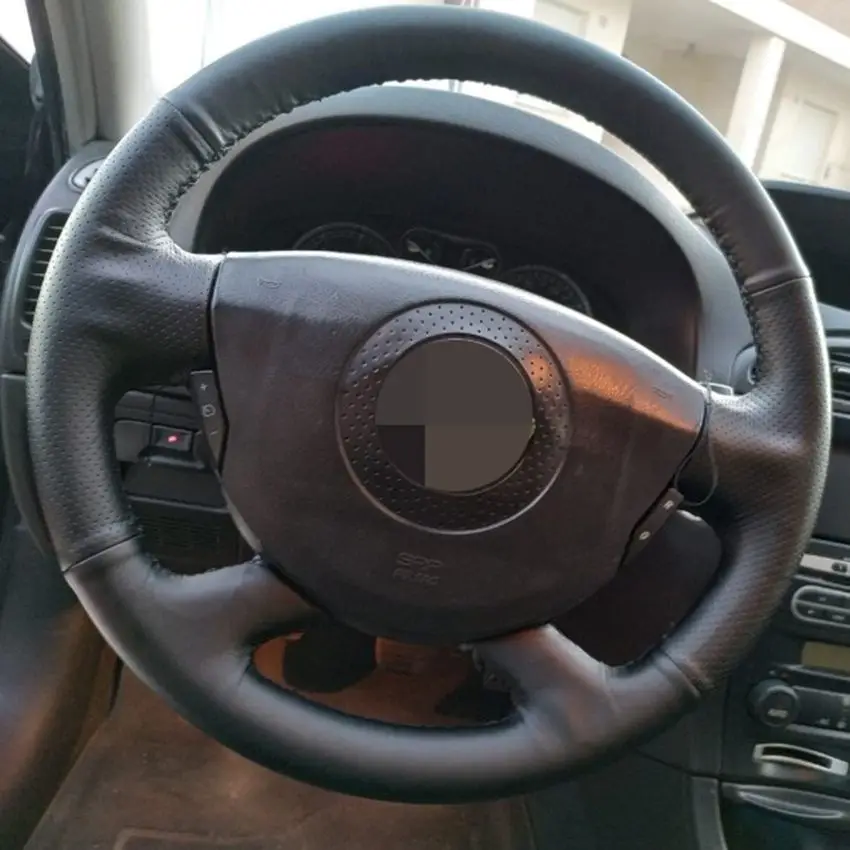 DIY черный чехол из натуральной кожи ручной работы для рулевого колеса автомобиля Vel Satis 2001-2005 Trafic 2012 Renault Laguna 2001-2007