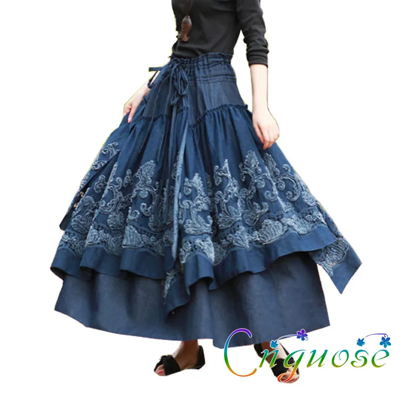 Женская длинная джинсовая юбка-пачка Повседневная винтажная юбка из денима в