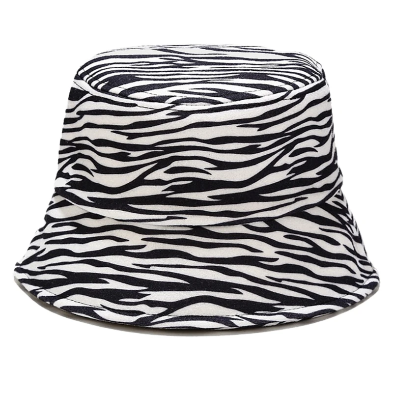 

Men Women Winter Thicken Warm Bucket Hat Wide Brim Sunscreen Zebra Stripes Leopard Cow Printed Packable Fisherman Cap