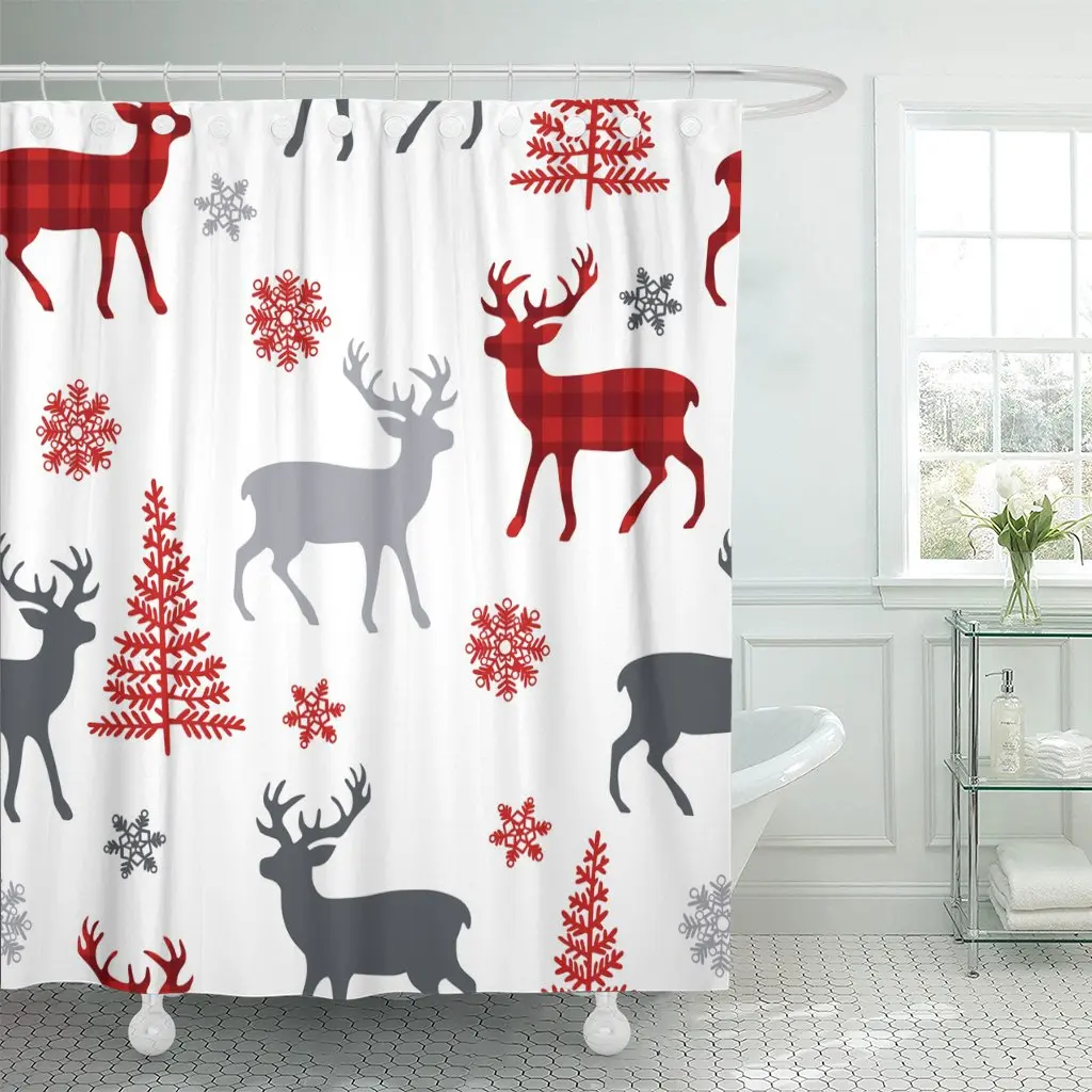 Красного цвета с рисунками животных Рождественский олень дерево снежинки