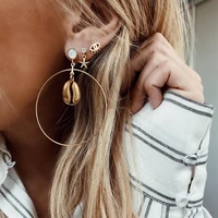 3pc set beach style gold plated starfish eye shell charm earrings for women oversized round earrings shining party gifts