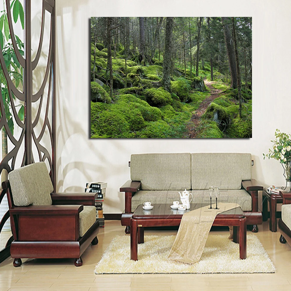 

JQHYART Wall Art Green Trees Landscape Paintings On Canvas Modern Wall Pictures For Living Room Home Decor No Frame Oil Painting