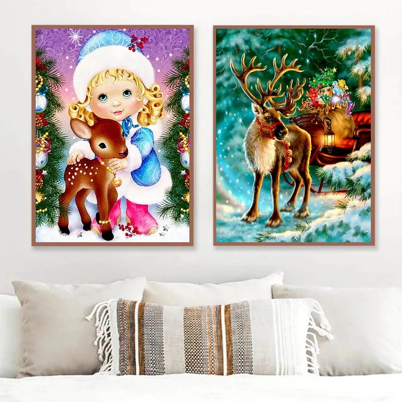 

Настенная картина на холсте с мультяшными животными, кошкой, оленем, постеры и принты, декор для комнаты, картины на Рождество, подарок, укра...