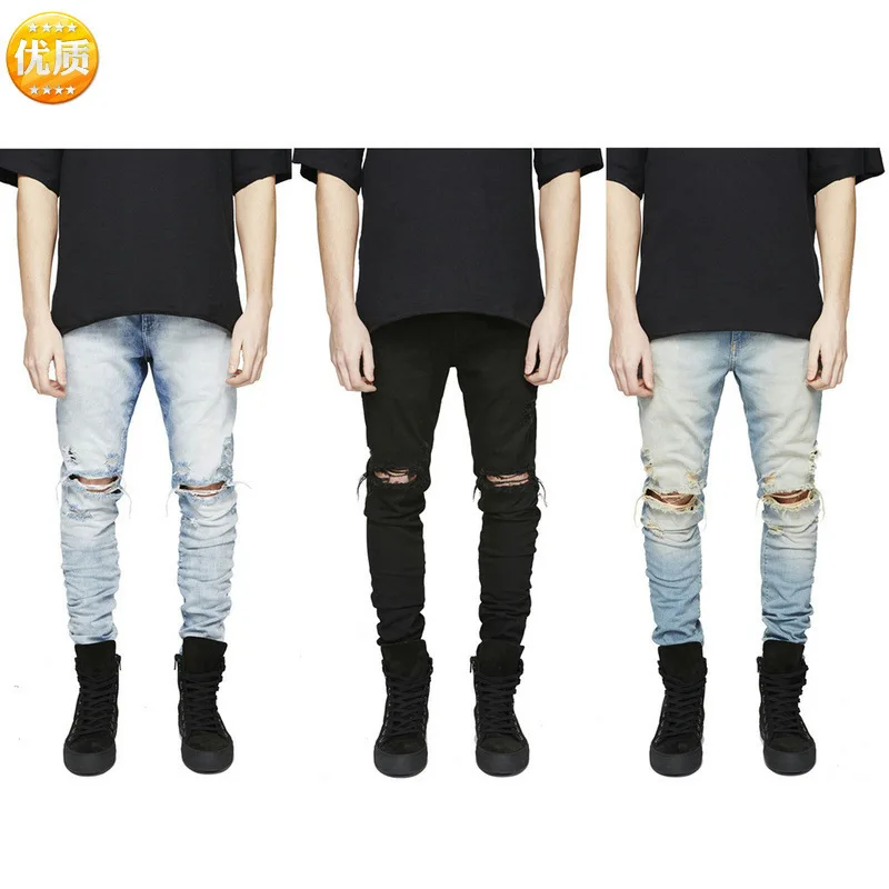 

Cross-border New Cowboy Street Man Ripped Jeans Male Han Edition High Street, Individual Design Men's Jeans