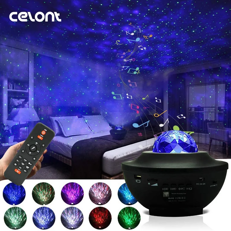 LED Starry Sky Projector Night Light Galaxy Star Projector Ocean Wave Night Lamp With Music Bluetooth Speaker For Childrens