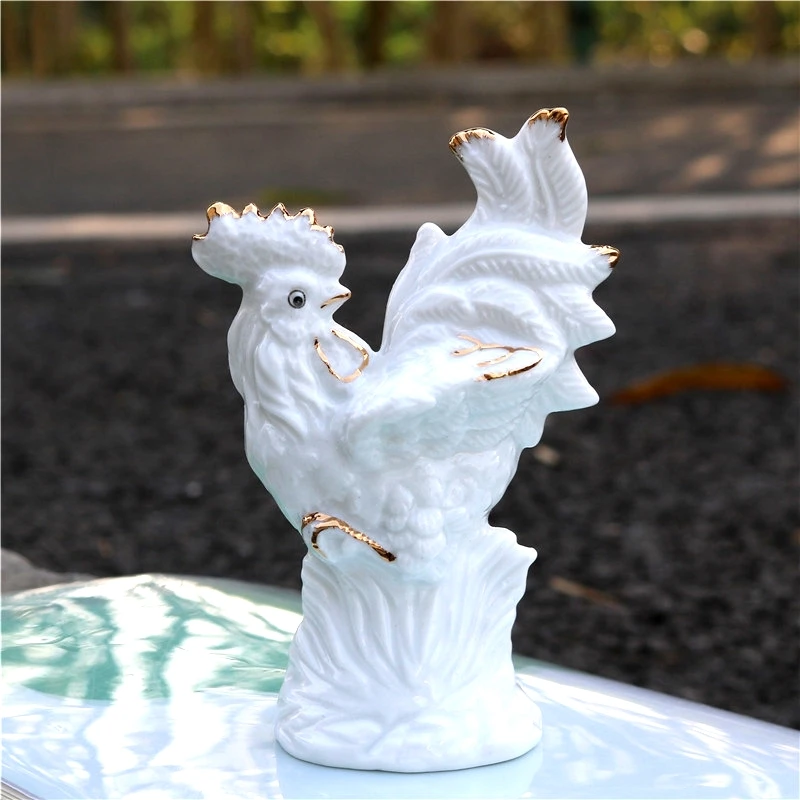 Позолоченная фарфоровая статуэтка в виде петуха настольная керамическая курица